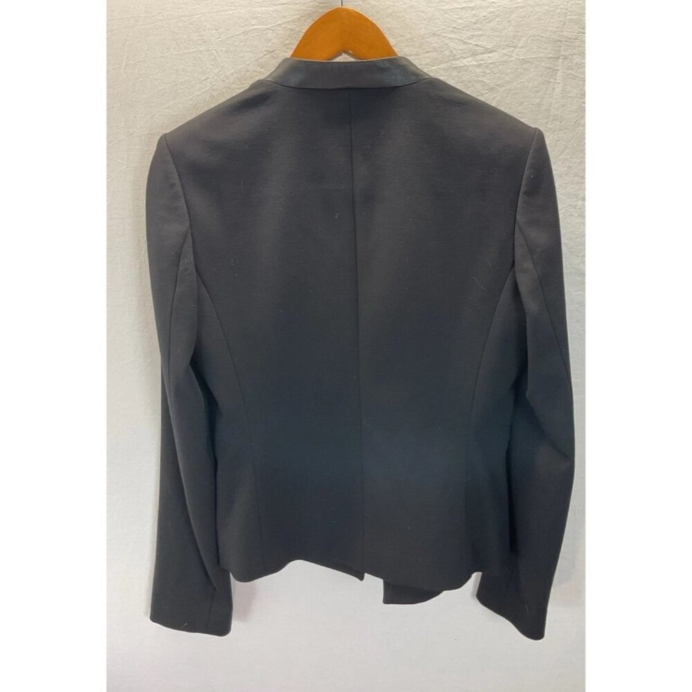 Theory Women's Black Lanai Classic Open-Front leather trim Blazer Jacket Size 10 - Picture 2 of 13